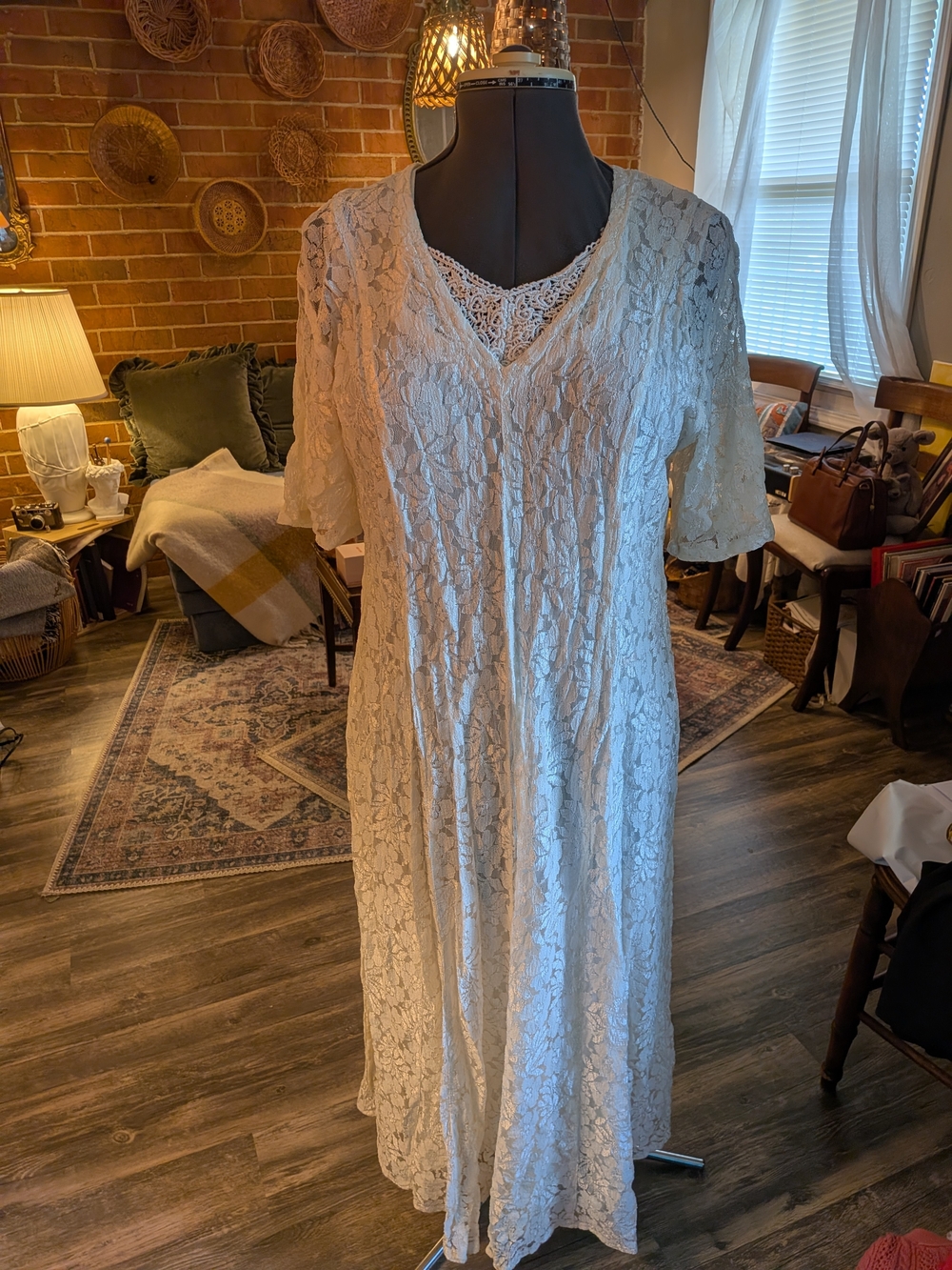 Lace V-Neck Midi Dress in Ivory - Women